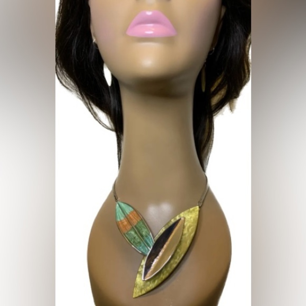 Enamel Leaf Statement Necklace And Earring Set